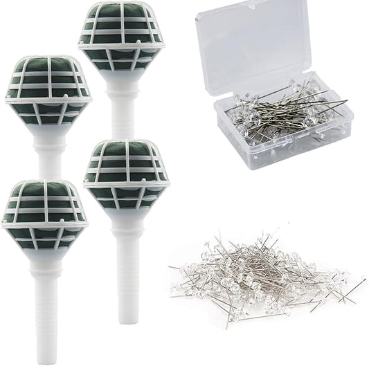 Arlai Box of 4 Bride Wedding Flower Bouquet Holder Foam Floral Handle Bouquet Holder Large for Bride Faux Flowers, Handheld Flowers Decoration with 100 Pieces Flower Bouquet Pins