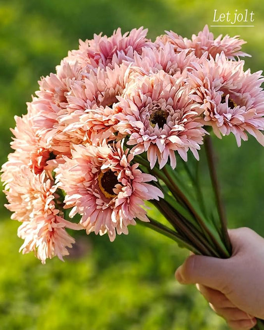 Letjolt Artificial Gerbera Daisy Flowers African Daisy Dirty Pink Silk Flowers Home Decorations Faux DIY Bouquet for Wedding Engagement Centerpieces Arrangements