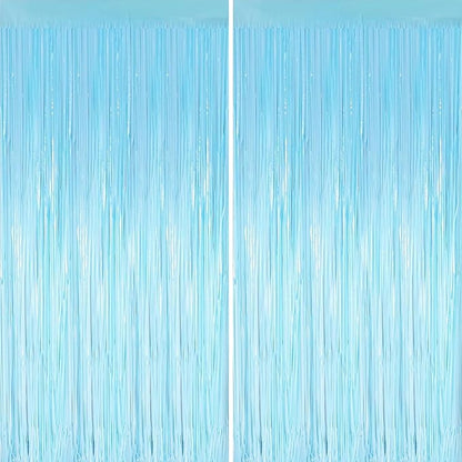 Keyali 2 Pack 3.3 * 8.3 ft Foil Curtain Metallic Tinsel Fringe Curtains Photo Booth Props Backdrop for Birthday Wedding Engagement Baby Shower Christmas Holiday Celebration Party，Macaron Light Blue