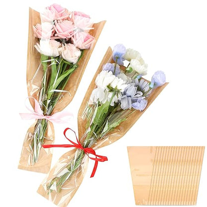 Jansun 100Pcs Flower Wrapping Bags Kraft Paper Flower Sleeves for Bouquets Flower Bags for Birthday Wedding Graduation Gift, Florist Wrap Supplies 9.8x17.9 Inch