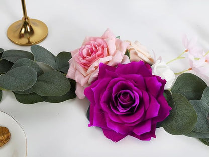 Artificial Roses Purple Silk Flowers 4.3" Purple Velvet Roses Artificial Flowers 16PCS Real Lookong Faux Flowers with Stems for DIY Wedding Party Baby Shower Home Decoration(Purple)