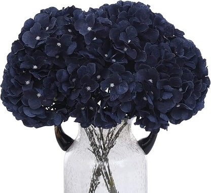 2Bouquets Artificial Fake Flowers Silk Hydrangea Arrangements Wedding Bouquets Decorations Plastic Floral Home Kitchen Garden Party Festival Bar DIY (Navy Blue)