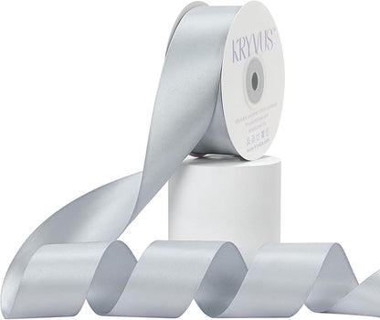 Silver Gray Satin Ribbon, Double Faced 1-1/2 Inch X 25 Yards Silver Gray Ribbon, Premium Satin Ribbons for Gift Wrapping, Crafts, Hair Bow Making, Sewing, Flower Bouquet, Wedding Party Decor