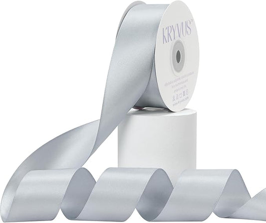 Silver Gray Satin Ribbon, Double Faced 1-1/2 Inch X 25 Yards Silver Gray Ribbon, Premium Satin Ribbons for Gift Wrapping, Crafts, Hair Bow Making, Sewing, Flower Bouquet, Wedding Party Decor