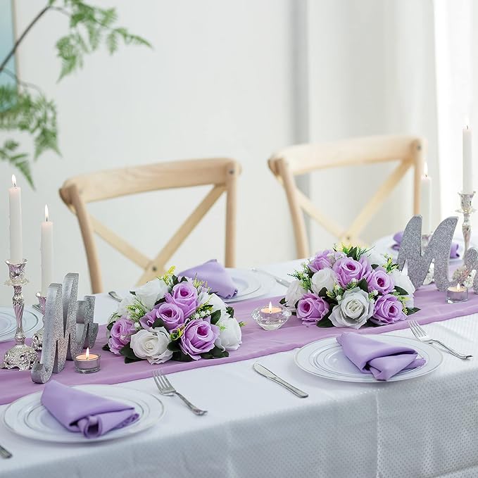 Flower Centerpieces for Wedding Tables: Wedding Table Decorations Lilac & White Flower Balls Centerpieces for Engagement Cerebration Party Center Pieces 10 Packs