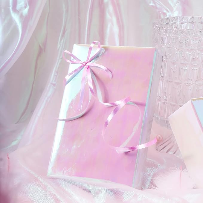 LeZakaa Pink Wrapping Paper Roll - Holographic Iridescent Wrapping Paper for Birthday, Valentine's, Mother's Day, Holiday - 17 inches x 32.8 Feet (47.23 sq.ft.)