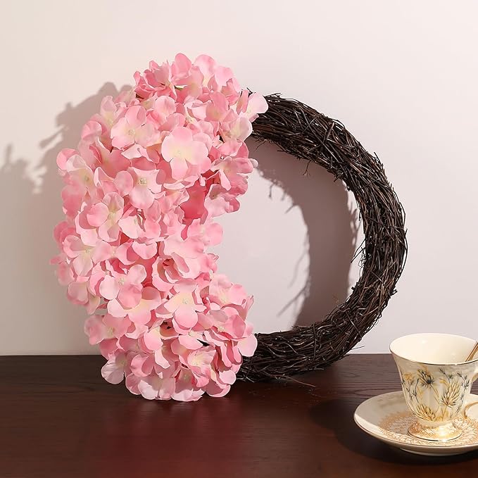 Veryhome 20Pcs Pink Hydrangea Artificial Flowers, Faux Hydrangea Flowers, Silk Flowers Heads with Stems, Fake Hydrangeas for Home Decor Wedding Party Centerpieces DIY Floral Arrangements