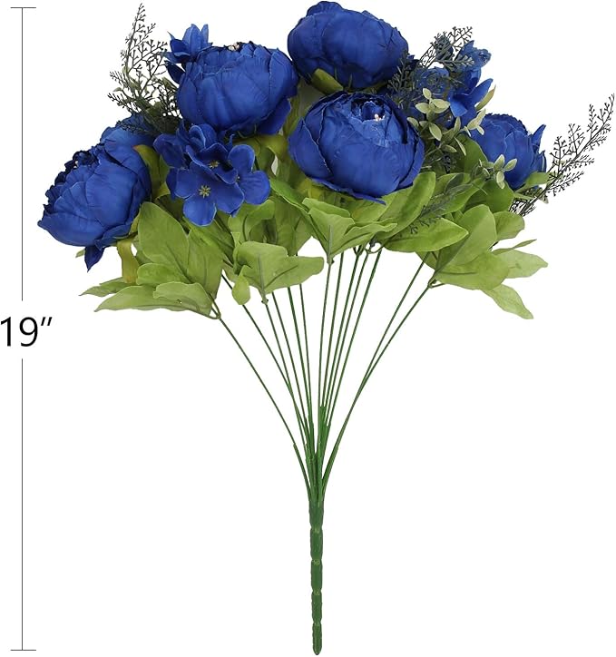 Flojery Silk Peony Bouquet Vintage Artificial Peonies Flower for Home Wedding Party Decor (1pcs, Royal Blue)