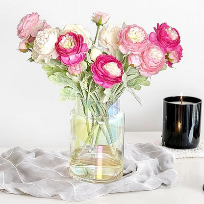 BLOFLO Iridescent Glass Vase, 9 Inch Large Glass Vase for Flowers, Modern Thick Glass Flower Vases for Centerpieces, Decorative Glass Cylinder Hydroponic Vase for Wedding, Home, Office