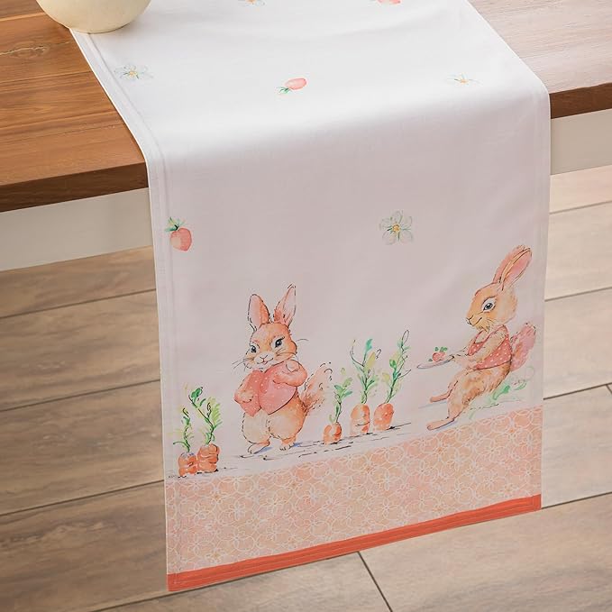 Maison d'Hermine Table Runner 100% Cotton Double Layer Table Runners 108 inches Long Decorative for Home Kitchen Dining Party Baby Shower Wedding Bridal Shower Spring Summer (Bunny Party,14.50"x108")