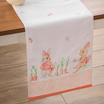 Maison d'Hermine Table Runner 100% Cotton Double Layer Table Runners 108 inches Long Decorative for Home Kitchen Dining Party Baby Shower Wedding Bridal Shower Spring Summer (Bunny Party,14.50"x108")