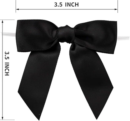7Rainbows 30pcs Boutique 3.5" Black Satin Ribbon Twist Tie Bows for Tying Up Packages Gift Wrapping