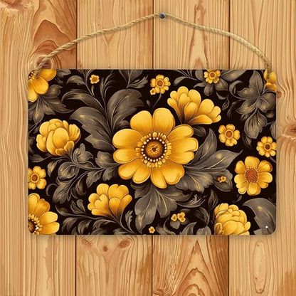 Opulent Black & Gold Floral Dining Wooden Sign 12x8 Inch - Inviting Dining Room Decors for Hosts & Floral Aficionados, Grand Accent to Enhance Gatherings with Vintage Floral Elegance
