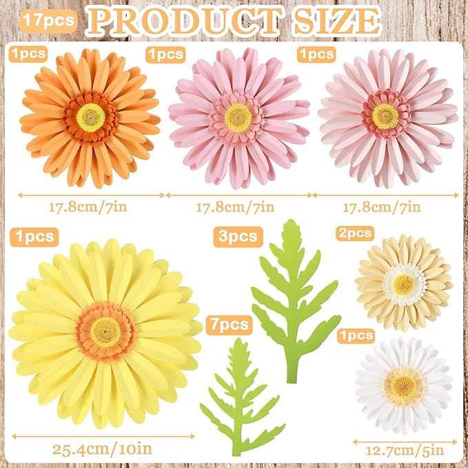 Paper Flowers Decorations for Wall,Summer Giant Daisy Artificial Flowers Bulletin Board Decoration 3D Floral Tissue Paper Flowers Hanging for Wedding Baby Shower Tea Party Backdrop Decor