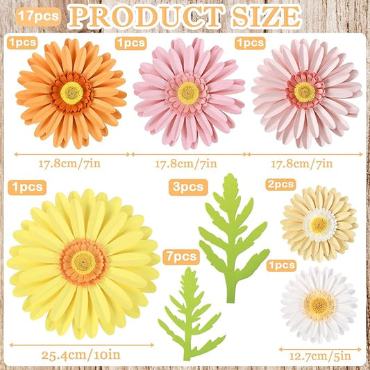 Paper Flowers Decorations for Wall,Summer Giant Daisy Artificial Flowers Bulletin Board Decoration 3D Floral Tissue Paper Flowers Hanging for Wedding Baby Shower Tea Party Backdrop Decor