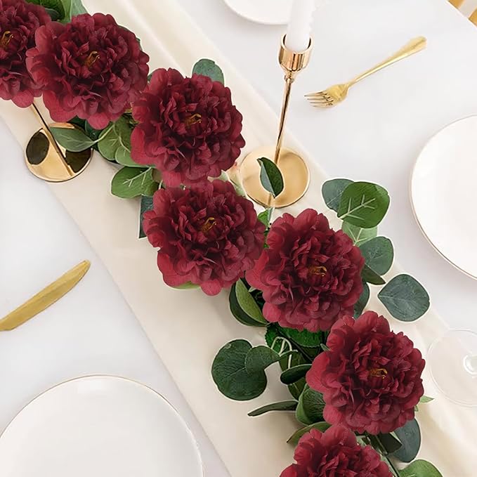 20pcs 5" Artificial Flower Peonies, Silk Peonies with 6" Stems, Flowers Suitable for Wedding Bouquets, Home Party Decoration (Wine Red)