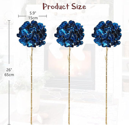 Hollyone 3Pcs Artificial Hydrangea Flowers Blue Christmas Ornaments Flowers 26inch Fake Hydrangea Flower Floral Arrangements Bouquets Xmas Faux Hydrangeas Stems Wedding Party Christmas Home Decor