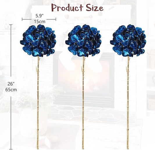 Hollyone 3Pcs Artificial Hydrangea Flowers Blue Christmas Ornaments Flowers 26inch Fake Hydrangea Flower Floral Arrangements Bouquets Xmas Faux Hydrangeas Stems Wedding Party Christmas Home Decor