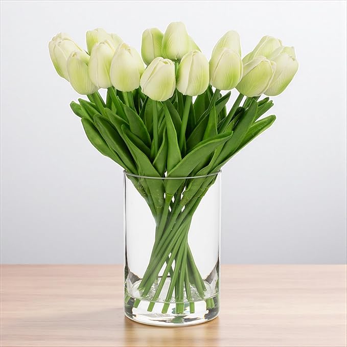 ENOVA FLORAL 20 Heads Real Touch Artificial Tulips Flowers Centerpieces for Dining Table Decorations, Wedding, Farmhouse Decor (Green)