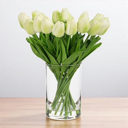 ENOVA FLORAL 20 Heads Real Touch Artificial Tulips Flowers Centerpieces for Dining Table Decorations, Wedding, Farmhouse Decor (Green)