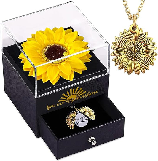 Christmas Gifts Forever Sunflower Gifts for Women Girlfriend Wife Mom, You are My Sunshine Necklace Gift Box for Birthday Wedding Mother's Day Xmas Present Sunflower Jewelry Home Decor