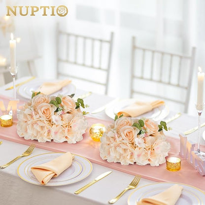 NUPTIO Flower Ball Arrangement Bouquet: 2 Pcs 11.8 inch Diameter Champagne Rose Fake Flowers Balls for Wedding Centerpiece Decorations Artificial Flower Centerpieces for Tables