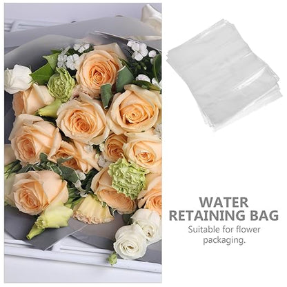 50Pcs Flower Bags, 9.8x5.9in Bouquet Water-retaining Bag, PE Bouquet Flower Water, Transparent -retaining, Rose Packaging for Arrangement