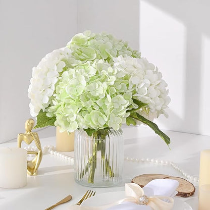 MARTINE MALL 4Pcs 21in Hydrangea Artificial Flowers, Latex Real Touch Hydrangeas Lifelike Large Hydrangea Flowers for Home Decor Party Arrangements Wedding Bouquets Centerpieces (2White&2Light Green)