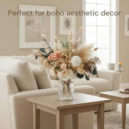 100pcs High End Artificial Flowers Dried Pampas Decor With Vase, Kitchen Island Decorations, Coffee Table Centerpiece Premium Decor, Christmas Centro De Mesa de Comedor, Adornos Para Sala
