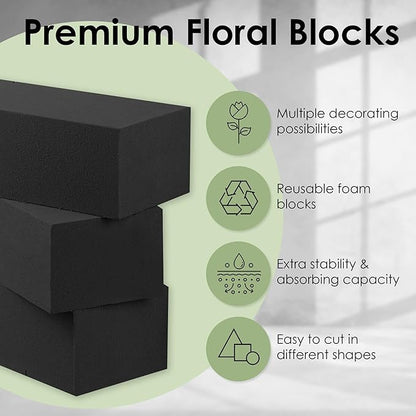 XCEL Floral Foam Blocks - Reusable, Weather Resistant Craft Foam - Perfect for Fresh & Artificial Flower Arrangements, Florist Foam, Planter Boxes, Home Decor & Florist Supplies 4pk 9x3x3