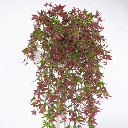 PASYOU Artificial Vine, Hanging Ivy Sweet Potato Leaves Plastic Plants Foliage Vines, UV Resistant Greenery Fake Flowers for Indoor Outdoor Garden Door Wall Wedding Party Table Decoration Red 4 Pack