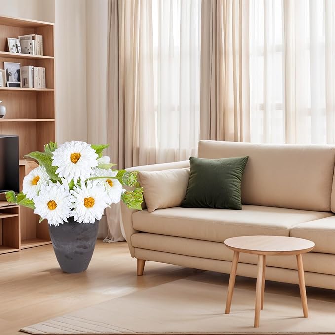 Kimura's Cabin 5Pcs White Artificial Silk Flowers Fake Sunflowers Bouquet Long Stems Faux Sunflower Real Touch Chrysanthemum for Wedding Home Garden Birthday Party Indoor Decor（White）