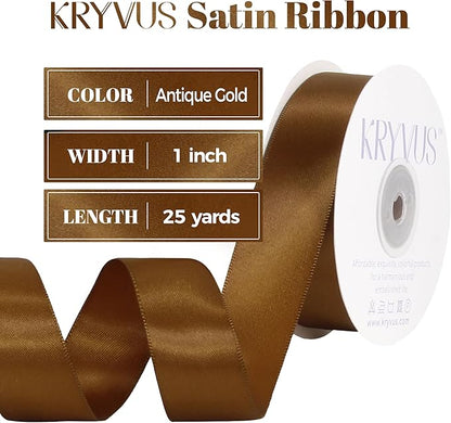 Antique Gold Satin Ribbon, Double Faced 1 Inch X 25 Yards Antique Gold Ribbon, Premium Satin Ribbon for Gift Wrapping, Crafts, Hair Bow Making, Sewing, Flower Bouquet, Wedding Party Decor