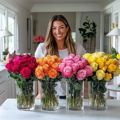 GlobalRose Fresh Cut Assorted Roses - 100 Roses (4 Bundles of 25) Fresh Bouquet for Birthday, Anniversary, Women's Day, or Home Decor - Flowers Delivery Gift