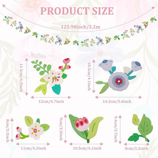 Dayker 2PCS Flower Fairy Decoration Banner, Woodland Floral Greenery Leaf Hanging Garland, Original Paper Wildflower Party Decor for Birthday Baby Shower Garden Wedding Backdrop
