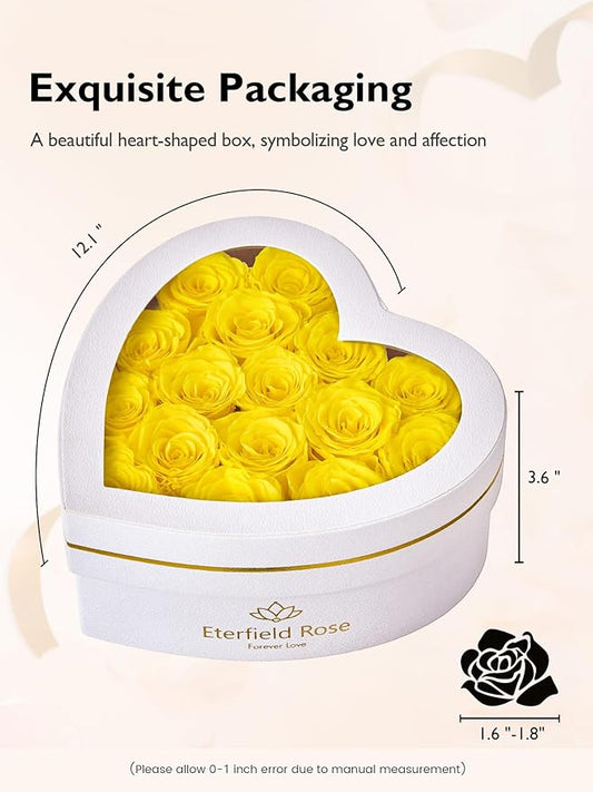 Eterfield Forever Flowers in Heart Shape Box, Preserved Roses That Last a Year Preserved Flowers Birthday Gifts for Her Mom Women Wife Anniversary Valentine's Day Mother's Day (16 Roses, Yellow)