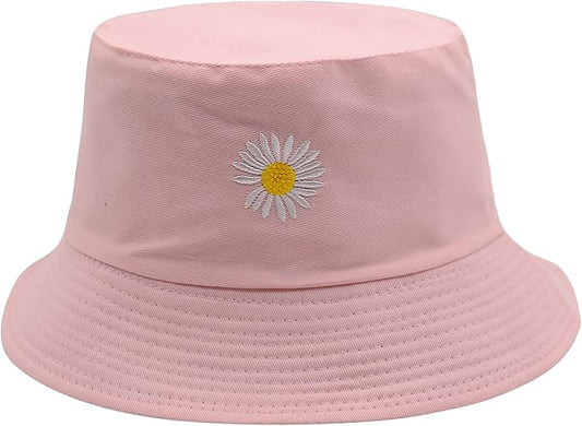 Flower Reversible Bucket Hat Cotton Summer Travel Beach Sun Hats Emboridery for Women Men