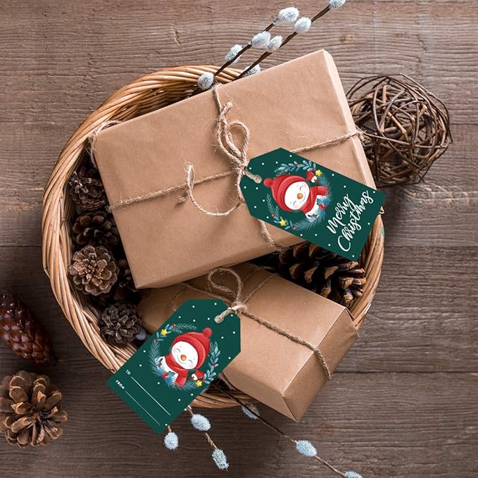 Andaz Press Christmas Holiday Season Classic Gift Tags, Merry Christmas to from Classic Favor Tags, Snowman with Christmas Wreath Design, for Holiday Events, Parties, and Favors, 60-Pack