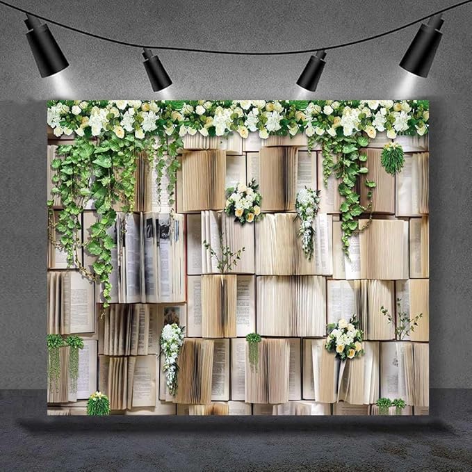 10x10ft Books Backdrop for Photography Flower Garlend Book Pages Wedding Party Backdrop Kids Birthday Party Banner Baby Shower Photoshoot Booth Props KUBDJ737