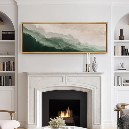 SIGNFORD Large Framed Canvas Print Wall Art Abstract Green Wave Nature-Inspired Illustrations Modern Art Relax/Calm Warm for Living Room, Bedroom, Office - 60"x20"