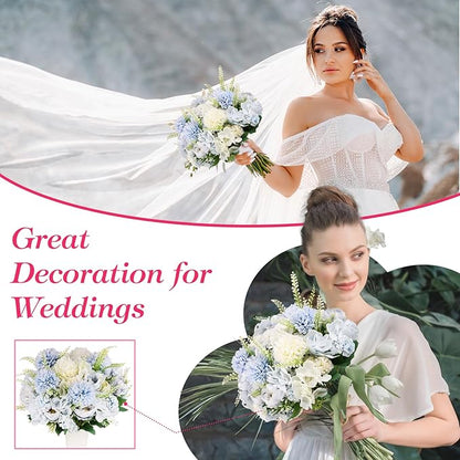 Olgaa 12 Bundles Peonies Artificial Flowers Silk Flowers Fake Peony Bouquet Faux Peonies Flowers Bulk for Wedding Decor Centerpiece Table Decorations (Blue White)