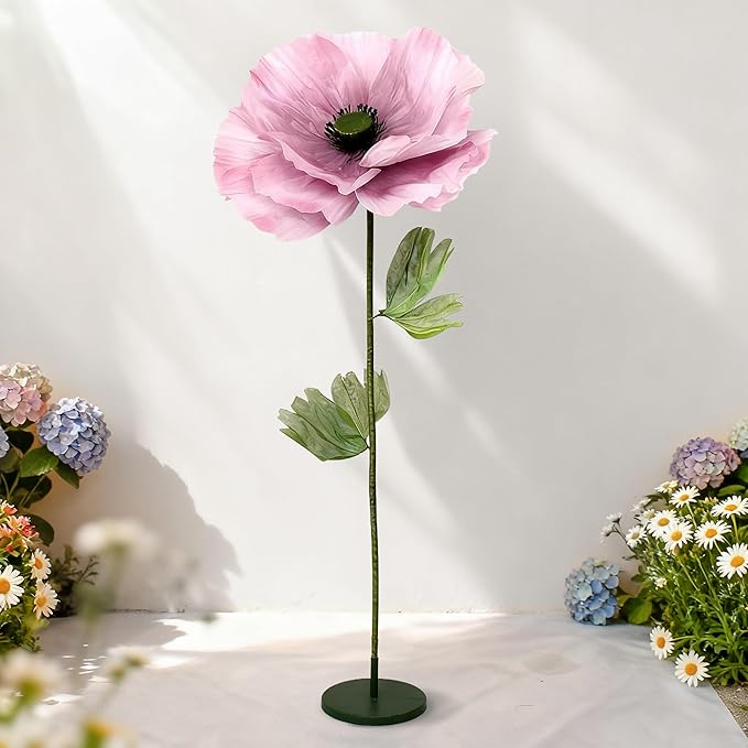 Giant Artificial Flowers 1pack Fake Flowers for Decoration, Fabric Poppy Flower for Wedding Birthday Easter Party Mother's Day Banquet Photography Props Garden Shop Window Display Decor (Pink)