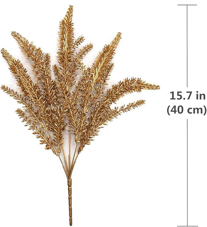 CATTREE Artificial Gold Plants, Plastic Leaves Golden 4 Pack, Fake Grass Faux Shrubs Bushes for Home Indoor Outdoor Garden Leaf Wedding Christmas Festival Decoration Hall Table Planter Filler