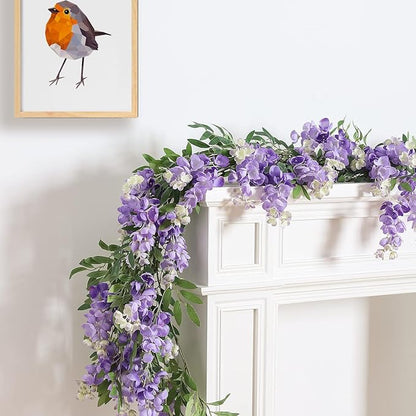 Duovlo 4Pcs 6.6Ft/Piece Imitation Silk Wisteria Garland Hanging Flower Vine for Home Outdoor Garden Ceremony Wedding Arch Floral Decor (Light Purple)