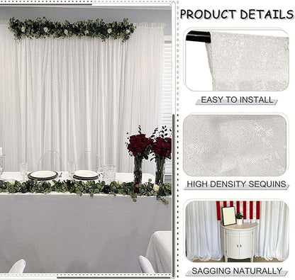 White Sequin Backdrop Curtain - 2FTx8FT, 4 Panels for Parties, Weddings & Baby Showers