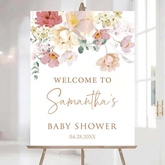 Editable Wildflower Baby Shower Welcome Sign, Personalized Boho Floral Baby Shower Sign, Spring Flowers Theme, Elegant Flower Decorations, Custom Name Signage for Boy or Girl #24