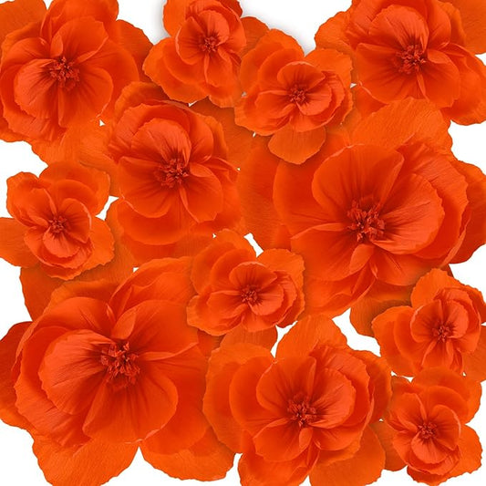Giant Paper Flowers Artificial Large Paper Flower Decoration for Handcrafted Wall Backdrop Christmas Mexican Wedding Graduation Bridal Shower Birthday Party Supplies(Orange,12 Pcs)