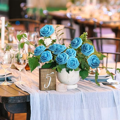 JOYLEX Artificial Flowers Realistic Roses, 50pcs Real Looking Fake Roses with Stem for DIY Wedding Bouquets Centerpieces Bridal Shower Party Home Romantic Decorations (Light Blue)