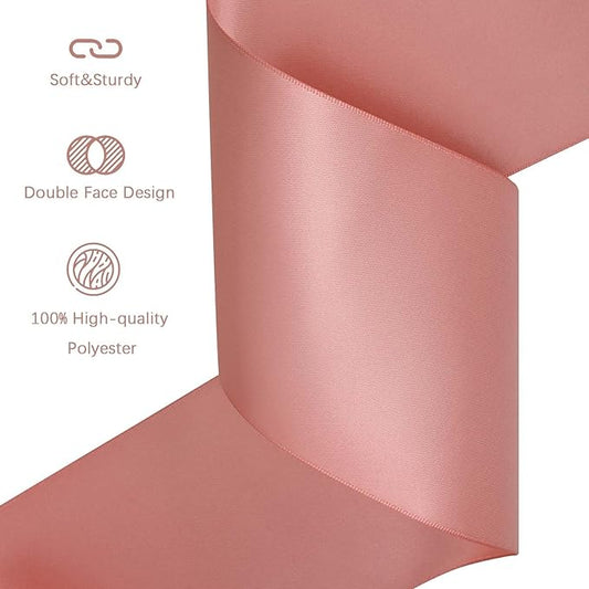 Dusty Pink Satin Ribbon 4 inch X 15 Yards Polyester Ribbon for Gift Wrapping Very Suitable for Weddings Party Hair Bow Invitation Decorations and More