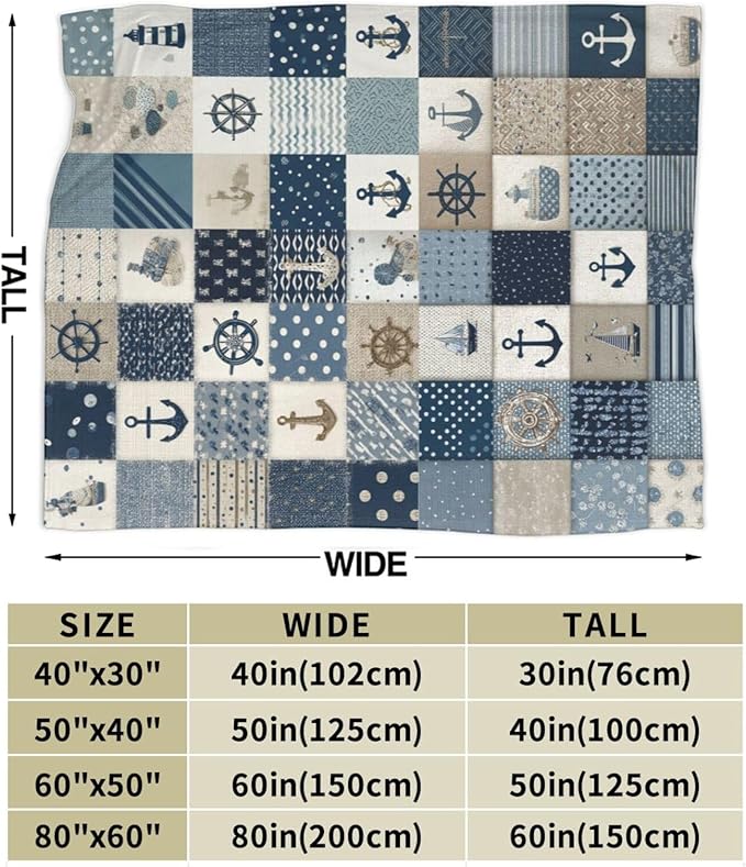 Nautical Blanket Ocean Sea Throw Blanket Sailboat Anchor Soft Cozy Fleece Fuzzy Stuffed Plush Flannel Gifts for Girls Women Boys Kids Adults 60"X80"
